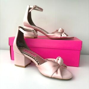 Betsey Johnson Pink Satin Knot Ankle‎ Strap Heels Wedding Party Shoes